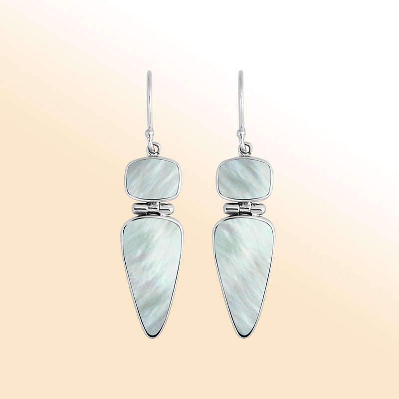 Sterling silver Mother Of Pearl graceful dual-shape earrings for women with elegant polished design