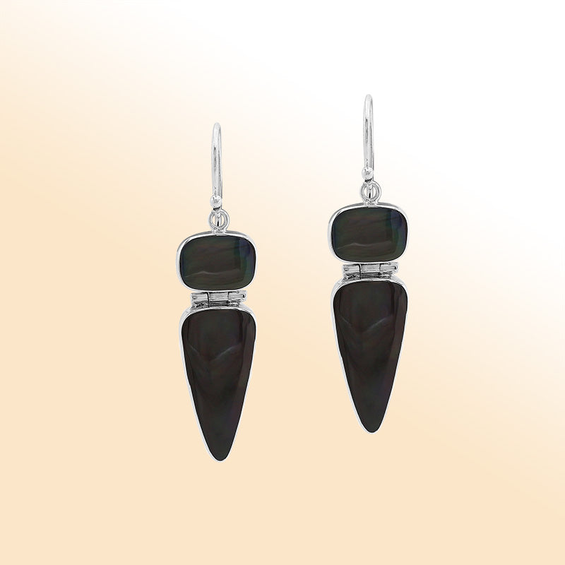 Sterling silver Black Shell triangular drop earrings handcrafted in Bali Indonesia