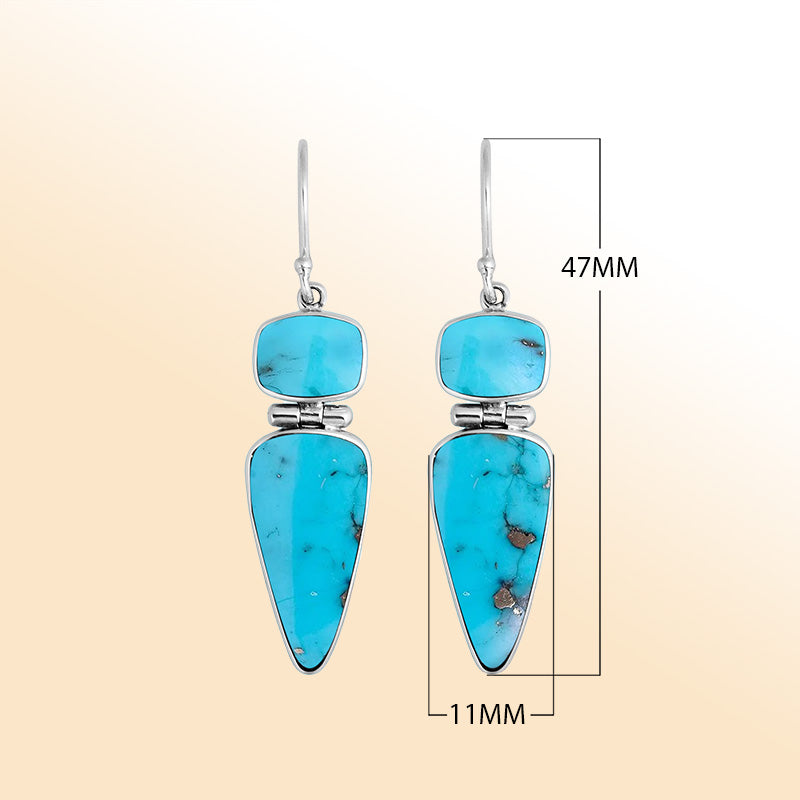 Elegant sterling silver earrings with vibrant Turquoise Shell dual-shape design for women