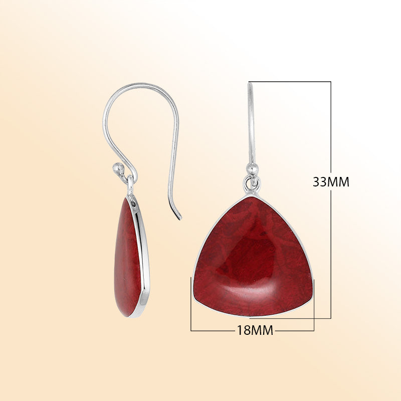 Elegant Red Coral trilliant drop earrings in sterling silver for women