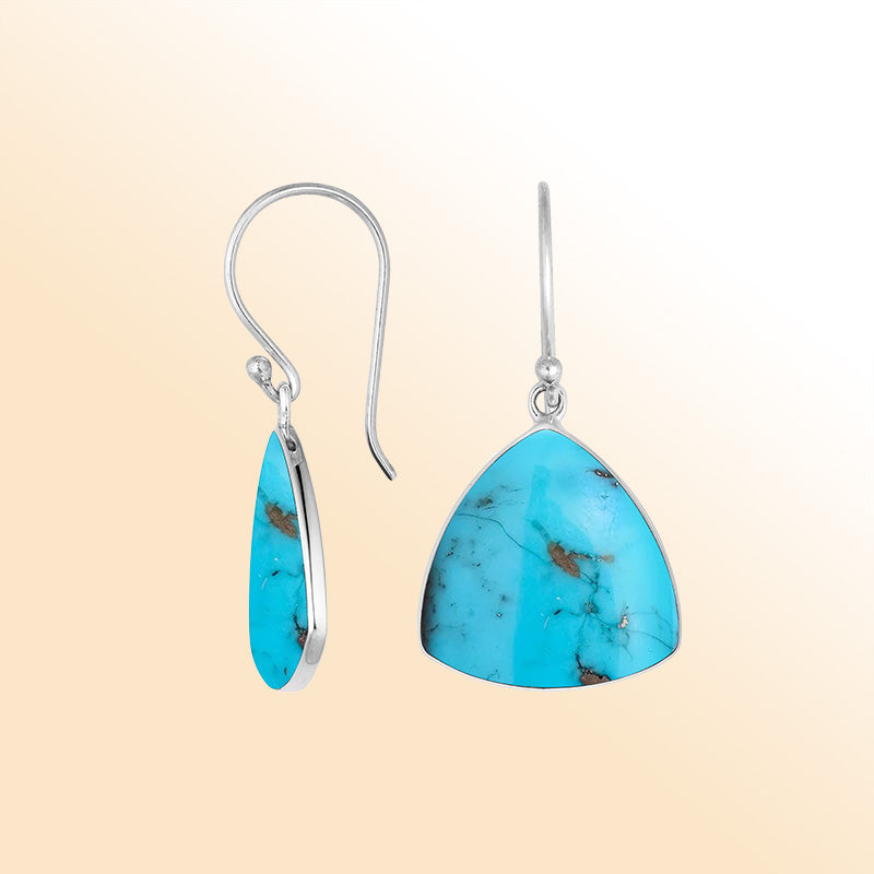 Sterling silver Turquoise Shell triangular drop earrings handcrafted in Bali Indonesia