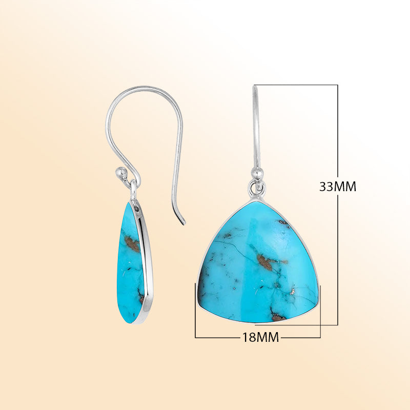 Sterling silver Turquoise Shell triangular drop earrings handcrafted in Bali Indonesia