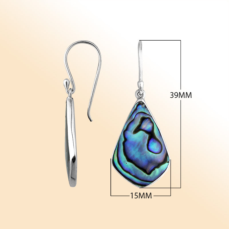 Sterling silver Abalone Shell teardrop earrings handcrafted in Bali Indonesia