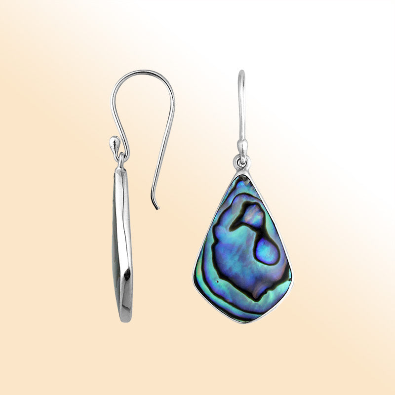 Sterling silver Abalone Shell teardrop earrings handcrafted in Bali Indonesia
