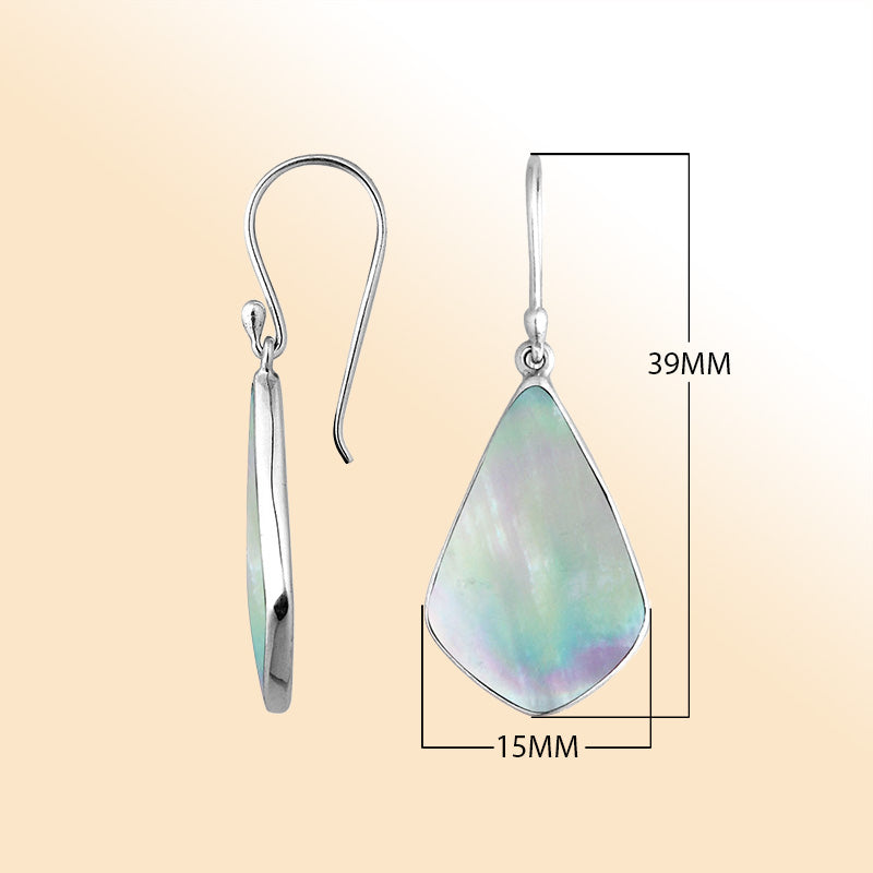 Sterling Silver Mother Of Pearl fancy shape drop earrings for women with Earwire and radiant polish.