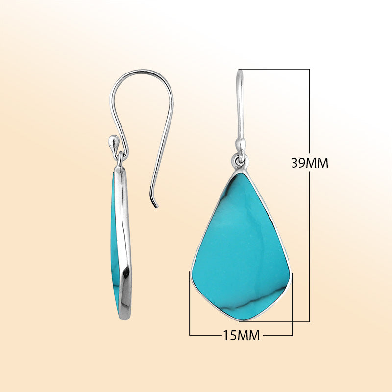 Sterling Silver Turquoise Shell fancy shape drop earrings for women with Earwire and radiant polished shine.