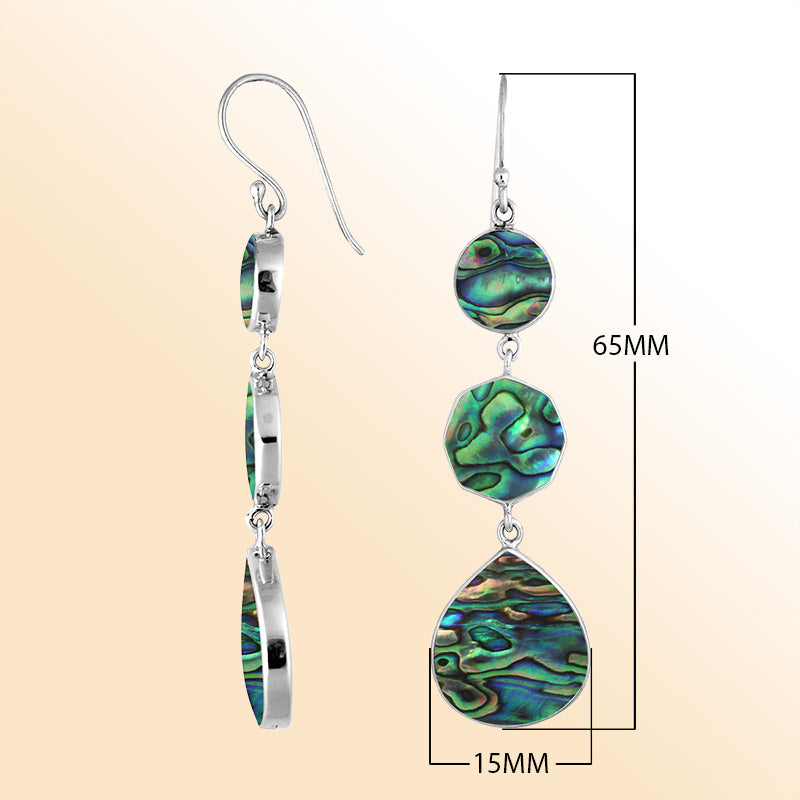 Sterling Silver Abalone Shell multi shape drop earrings for women with Earwire and radiant polish.