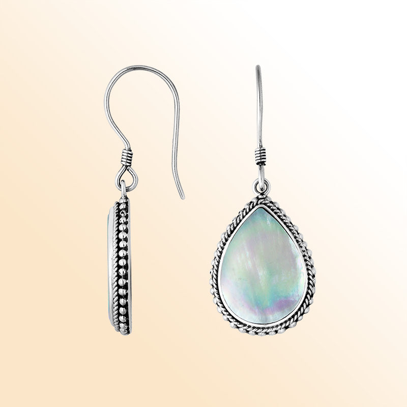 AE-6251-MOP Sterling Silver Hand Crafted Pear Shape Earring With Mother Of Pearl Jewelry Bali Designs Inc 
