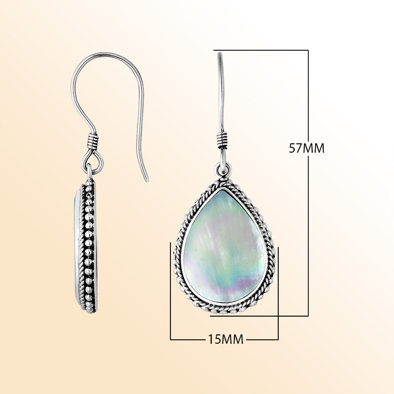 AE-6251-MOP Sterling Silver Hand Crafted Pear Shape Earring With Mother Of Pearl Jewelry Bali Designs Inc 