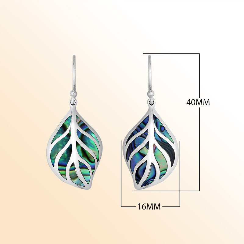 Sterling Silver Abalone Shell leaf shape earrings for women with Earwire and polished handcrafted design.