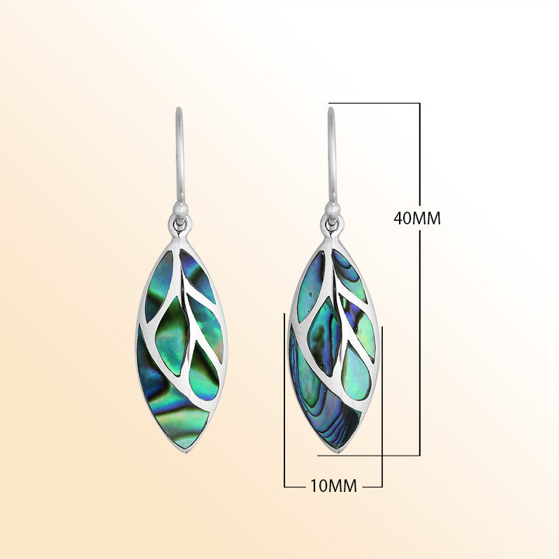 Sterling Silver Abalone Shell marquise leaf earrings for women with Earwire and polished handcrafted design.