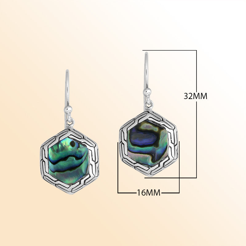 Sterling Silver Abalone Shell geometric shape earrings for women with polished finish and Earwire lock.