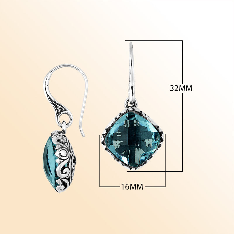 Sterling Silver London Blue Topaz Quartz drop earrings with elegant silver detailing and polished finish.