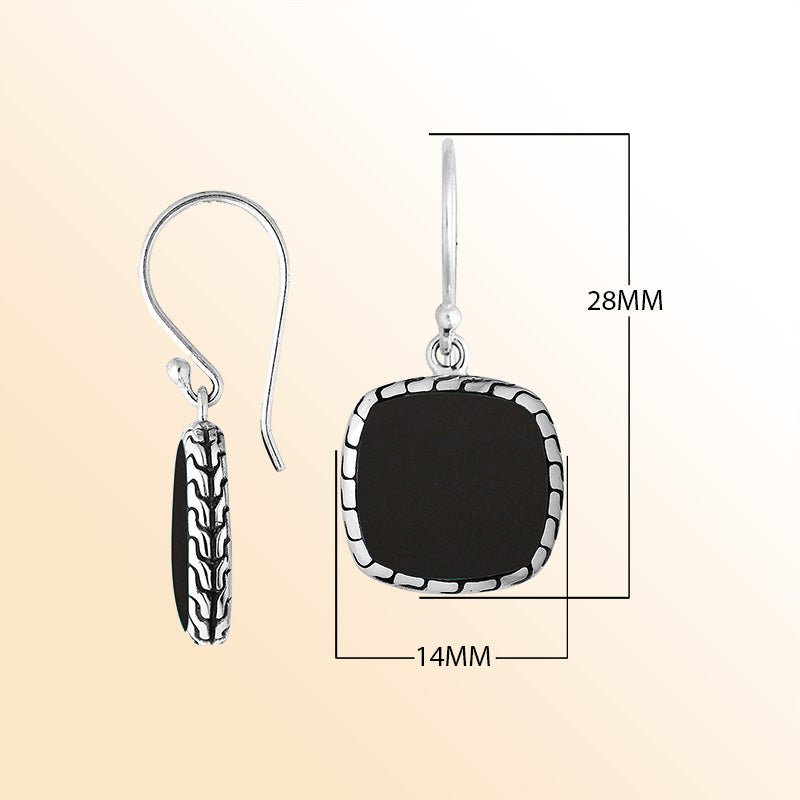 Artistic cushion earrings with Black Shell and silver textured edge