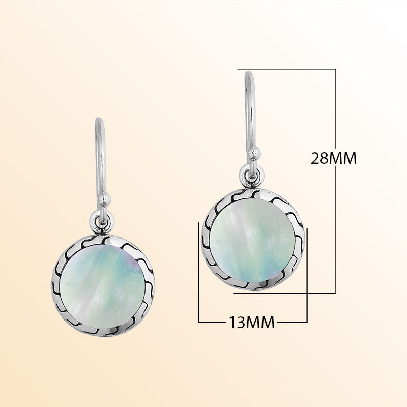Sterling Silver Mother of Pearl drop earrings with elegant silver detailing and Earwire.