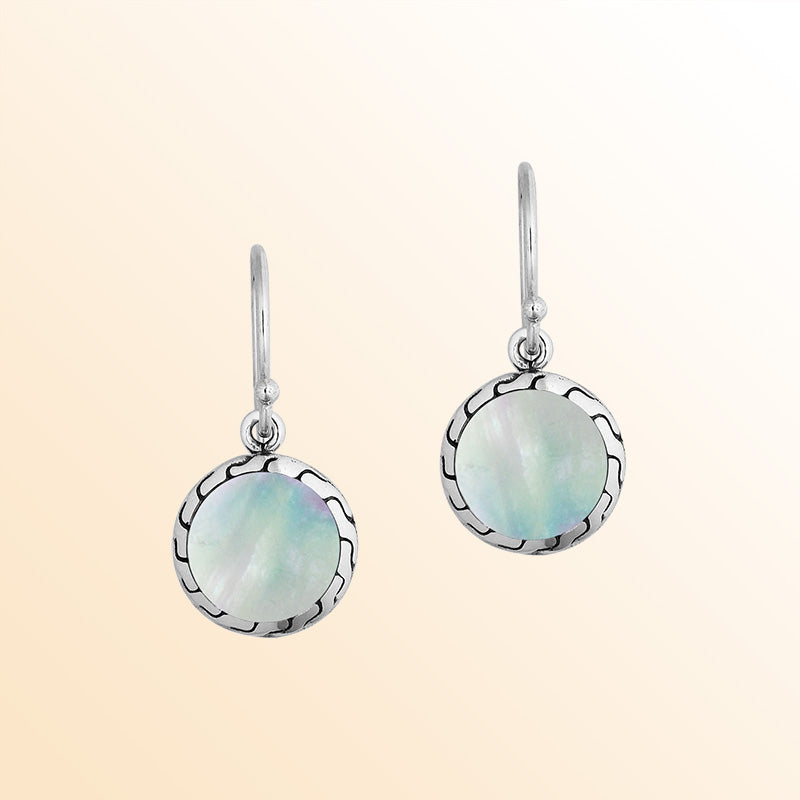 Sterling Silver Mother of Pearl drop earrings with elegant silver detailing and Earwire.