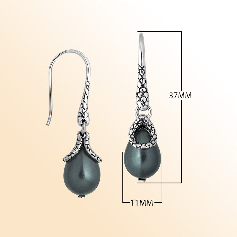Sterling silver earrings with Dark Pearl teardrop design and polished silver finish.