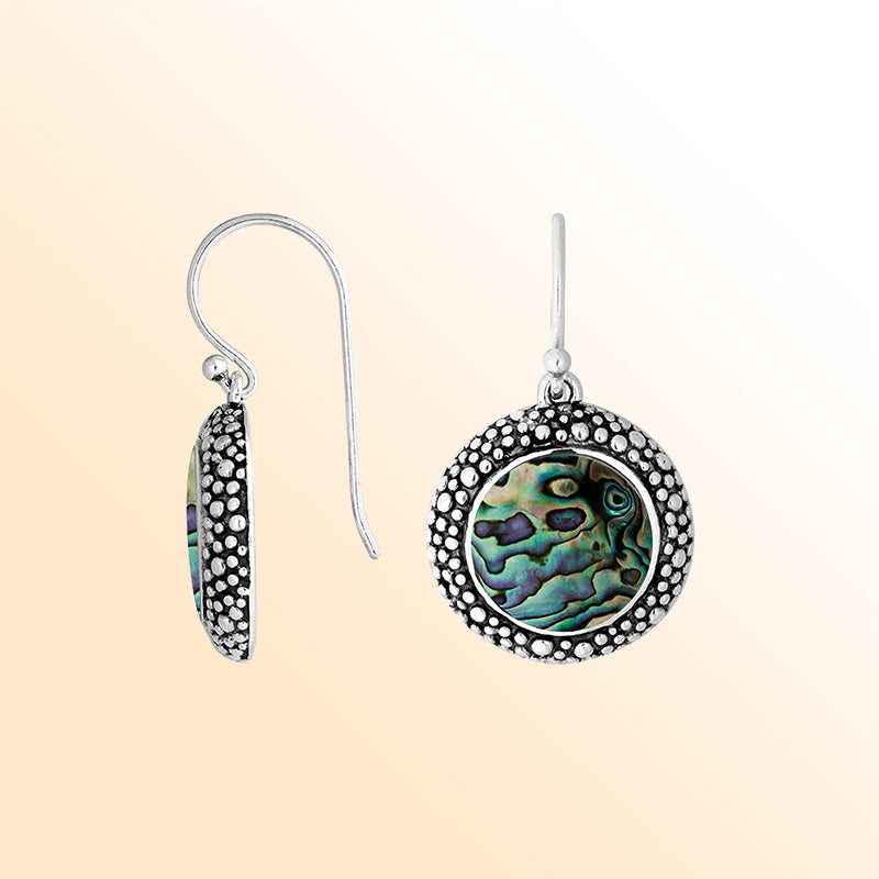 AE-6280-AB Sterling Silver Round Shape Earring With Abalone Shell Jewelry Bali Designs Inc 
