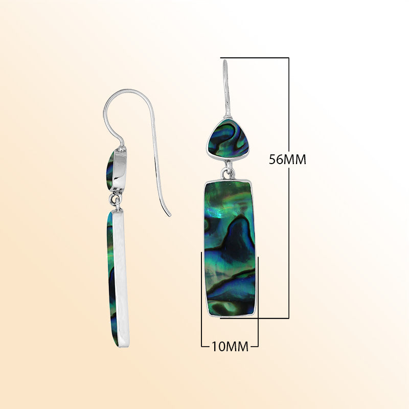 Sterling silver long drop earrings with Abalone Shell and sleek contemporary design.