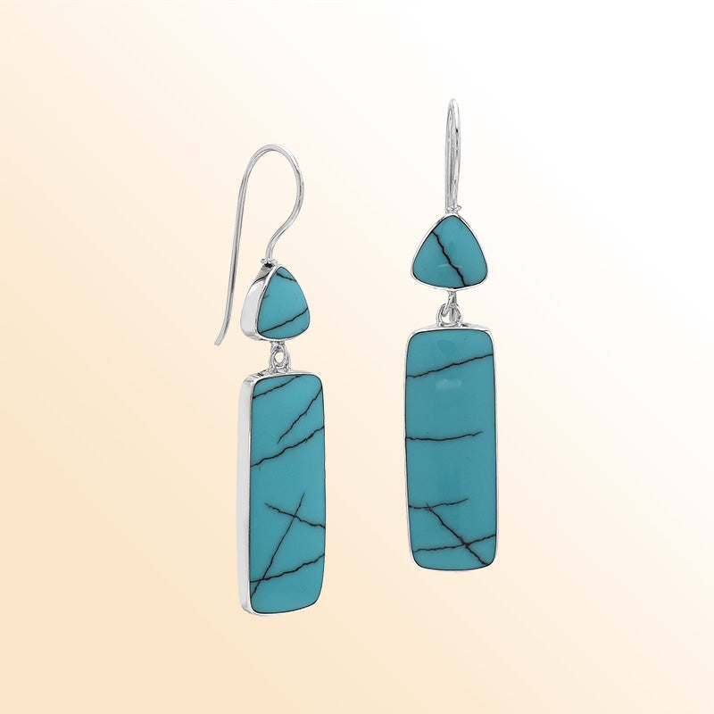 Handcrafted Sterling Silver Turquoise Shell Rectangle Drop Earrings With Polished Ocean Breeze Finish
