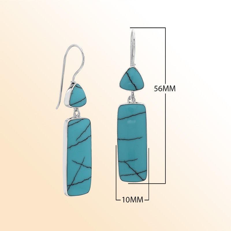 Handcrafted Sterling Silver Turquoise Shell Rectangle Drop Earrings With Polished Ocean Breeze Finish