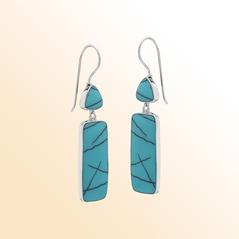 Handcrafted Sterling Silver Turquoise Shell Rectangle Drop Earrings With Polished Ocean Breeze Finish