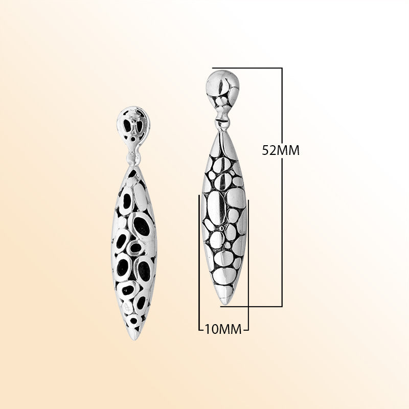 Handcrafted Sterling Silver Textured Elongated Drop Earrings With Oxidized Finish