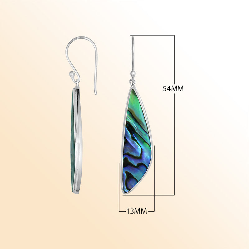 Handcrafted Sterling Silver Abalone Shell Asymmetric Drop Earrings With Polished Frame