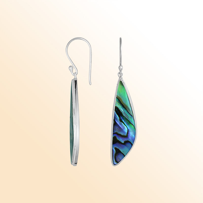 Handcrafted Sterling Silver Abalone Shell Asymmetric Drop Earrings With Polished Frame