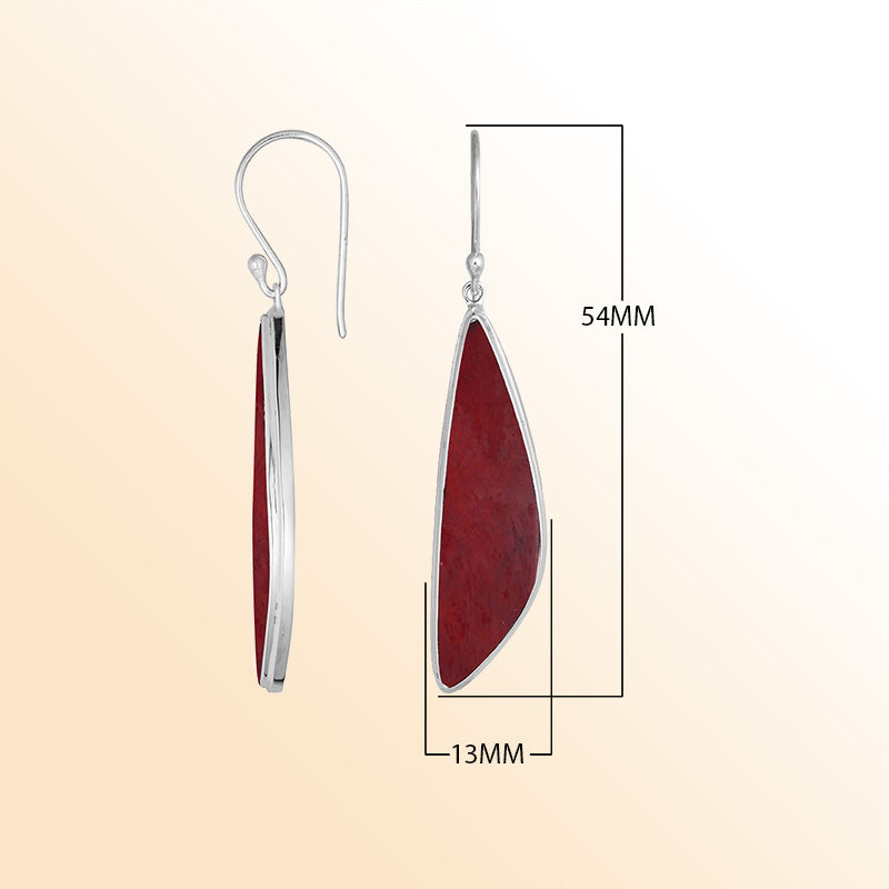 Handcrafted Sterling Silver Red Coral Asymmetric Drop Earrings With Polished Frame