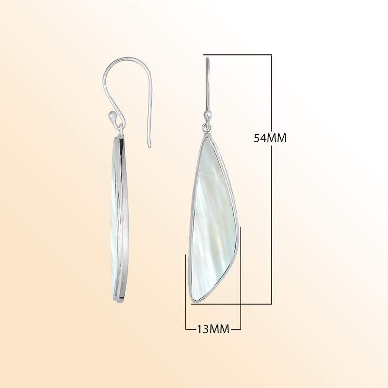 Handcrafted Sterling Silver Mother Of Pearl Asymmetric Drop Earrings With Polished Frame