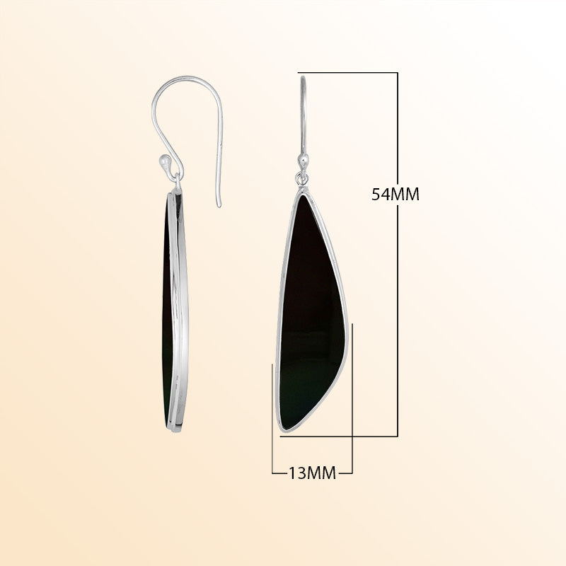 Handcrafted Sterling Silver Black Shell Asymmetric Drop Earrings With Polished Frame