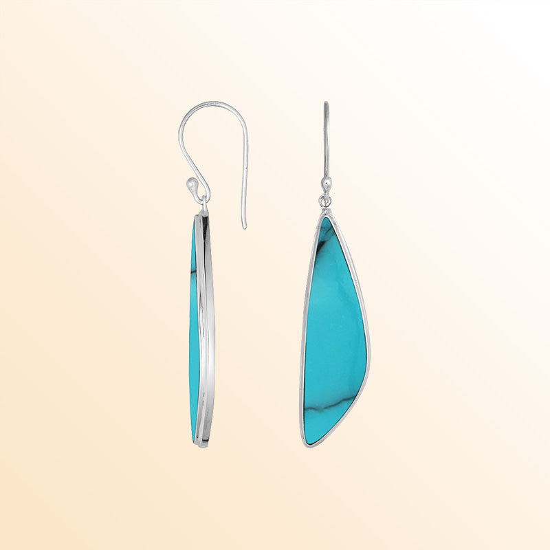 Handcrafted Sterling Silver Turquoise Shell Asymmetric Drop Earrings With Polished Frame