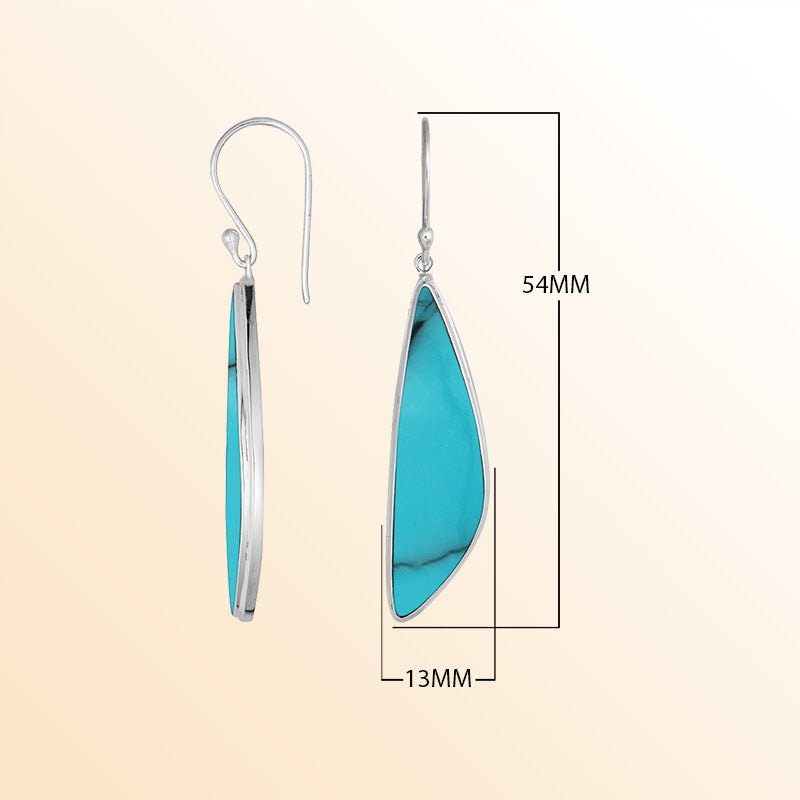 Handcrafted Sterling Silver Turquoise Shell Asymmetric Drop Earrings With Polished Frame