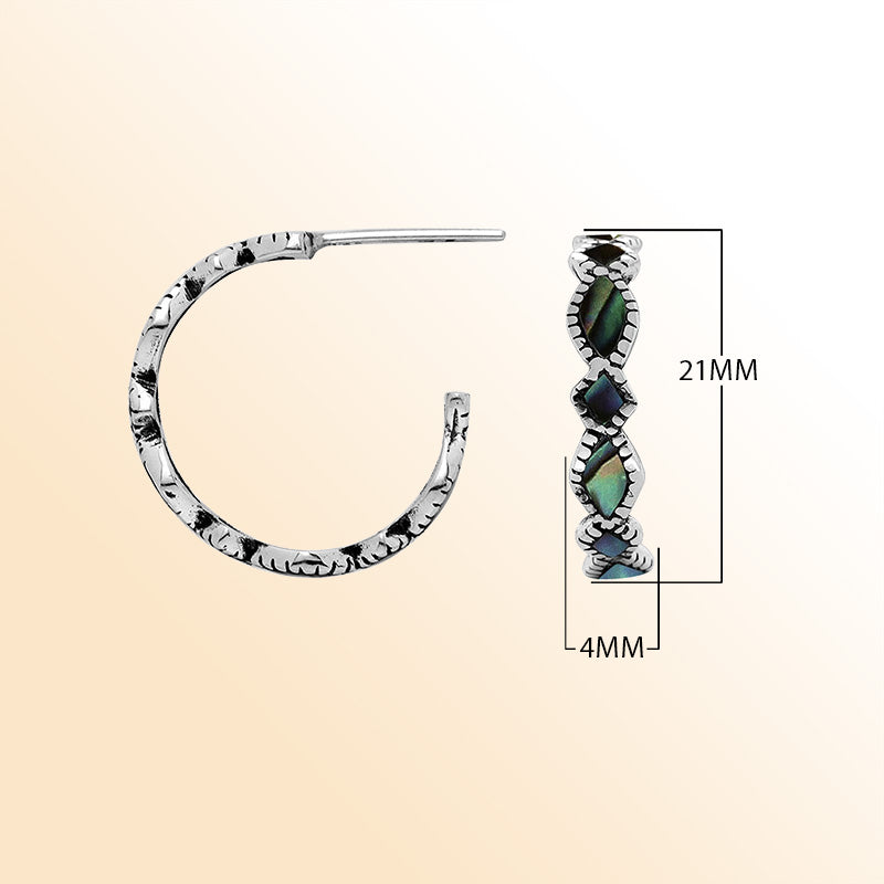 Handcrafted Sterling Silver Abalone Shell Twisted Marquise Hoop Earrings