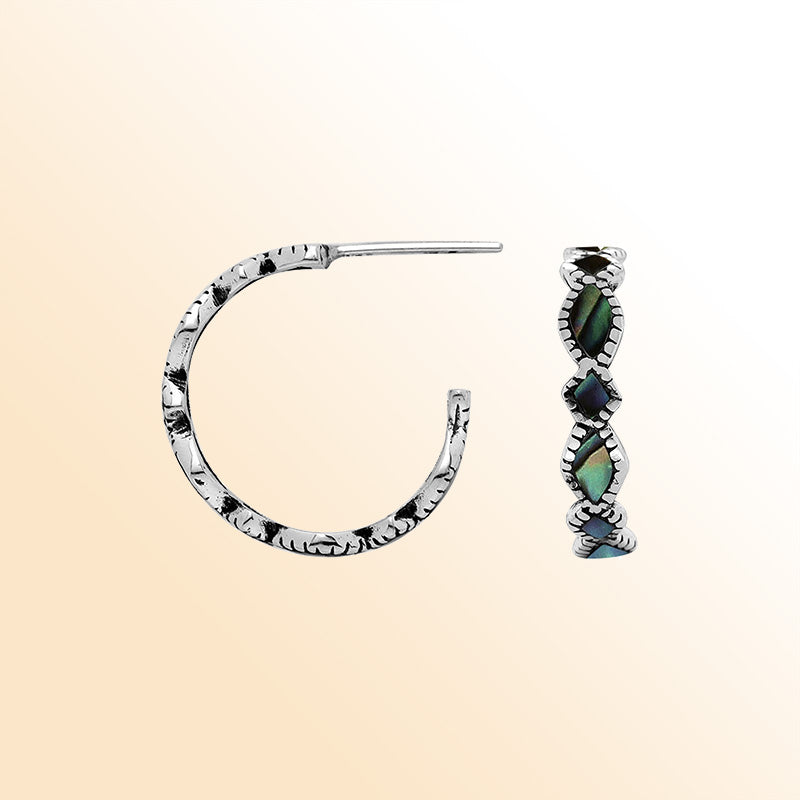 Handcrafted Sterling Silver Abalone Shell Twisted Marquise Hoop Earrings