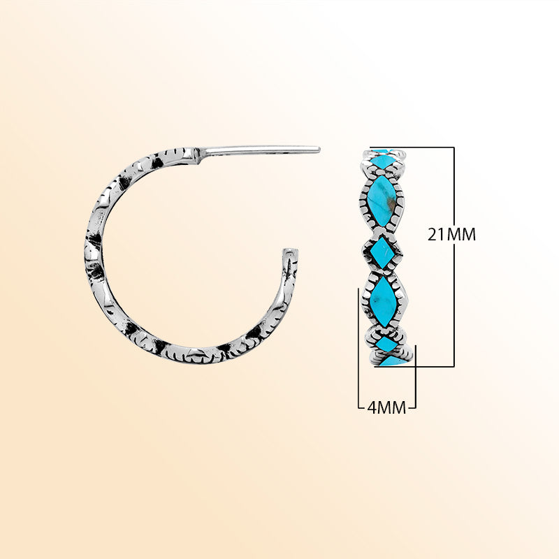 Handcrafted Sterling Silver Turquoise Shell Twisted Marquise Hoop Earrings