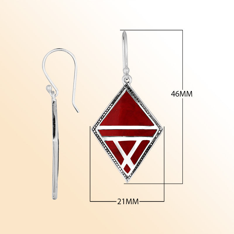 Handcrafted Sterling Silver Red Coral Diamond Openwork Drop Earrings