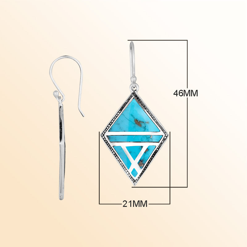 Handcrafted Sterling Silver Turquoise Shell Diamond Openwork Drop Earrings