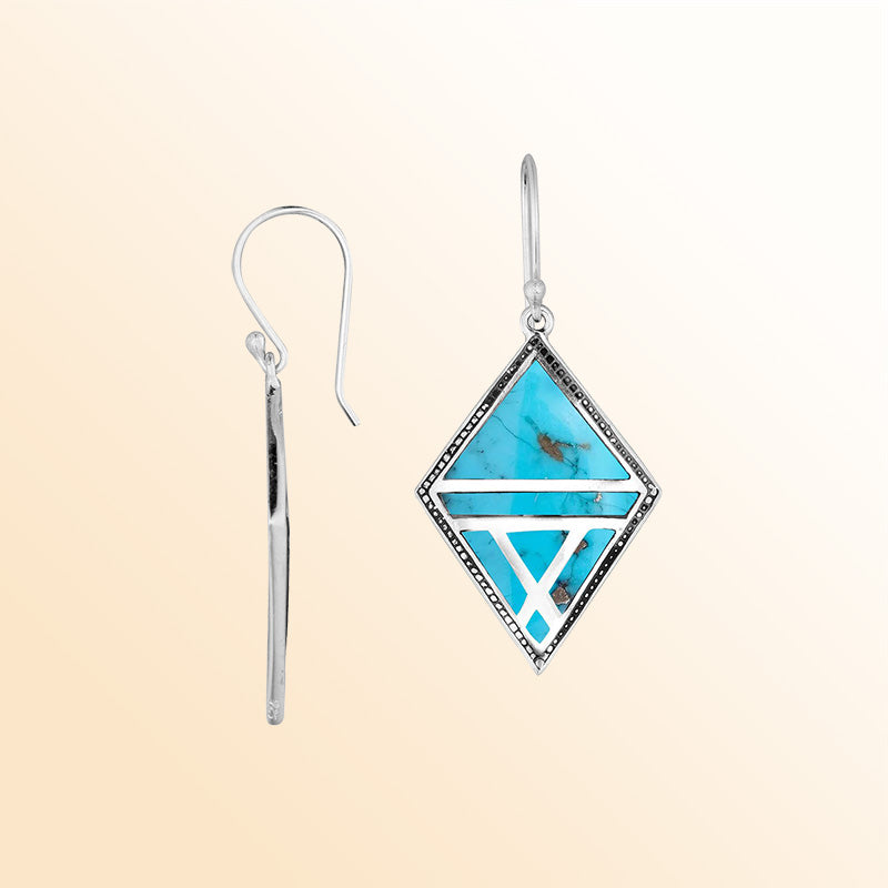 Handcrafted Sterling Silver Turquoise Shell Diamond Openwork Drop Earrings
