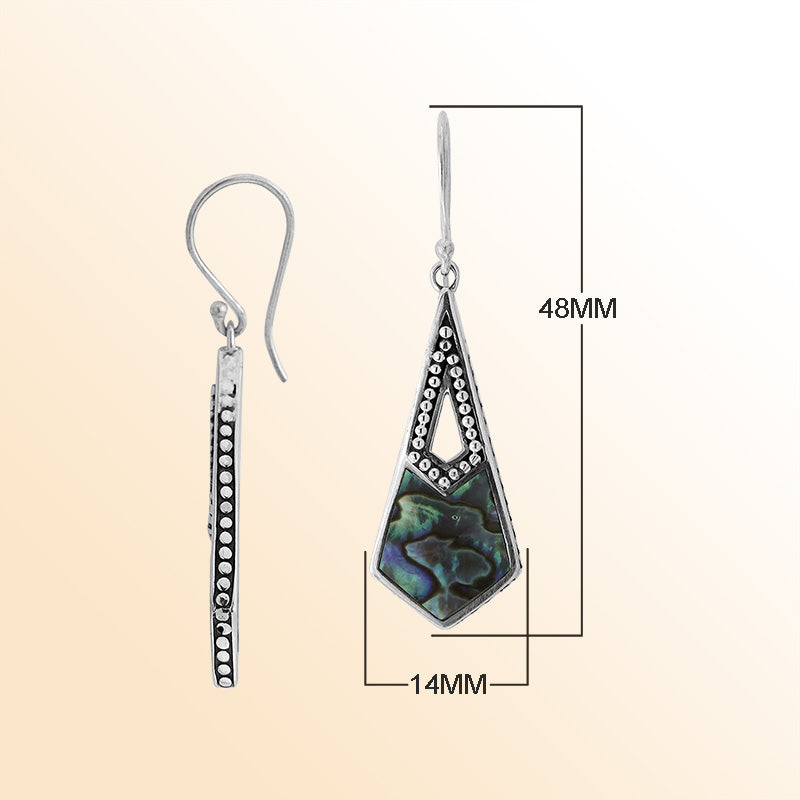 Handcrafted Sterling Silver Abalone Shell Geometric Dotted Drop Earrings