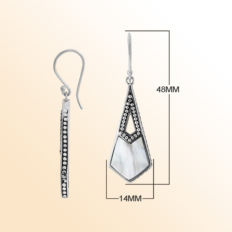 Handcrafted Sterling Silver Mother Of Pearl Geometric Dotted Drop Earrings