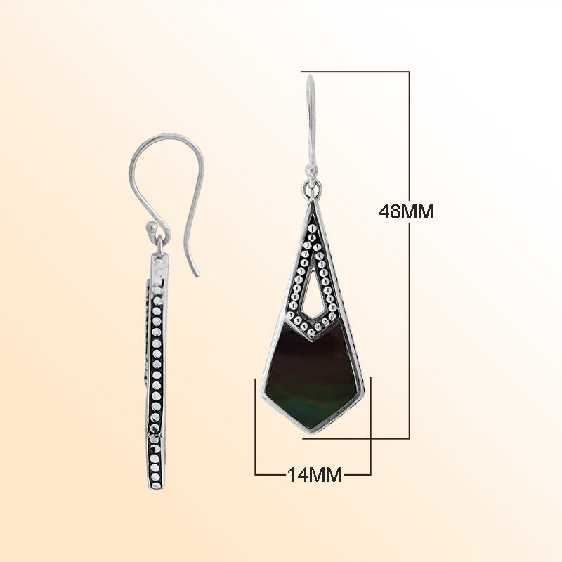 Handcrafted Sterling Silver Black Shell Geometric Dotted Drop Earrings