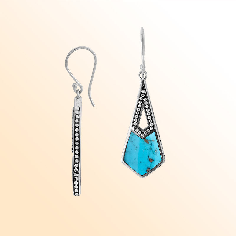 Handcrafted Sterling Silver Turquoise Shell Geometric Dotted Drop Earrings