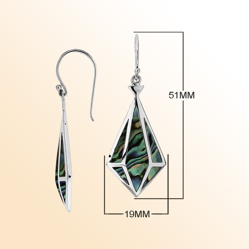 Sterling Silver Abalone Shell Prism Earrings With Polished Finish Handcrafted In Bali