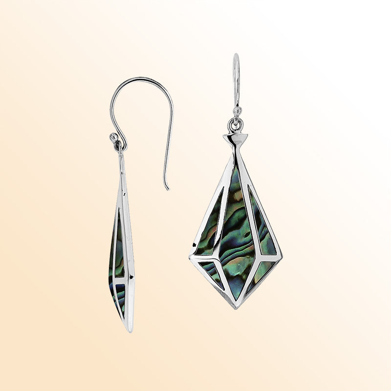 Sterling Silver Abalone Shell Prism Earrings With Polished Finish Handcrafted In Bali