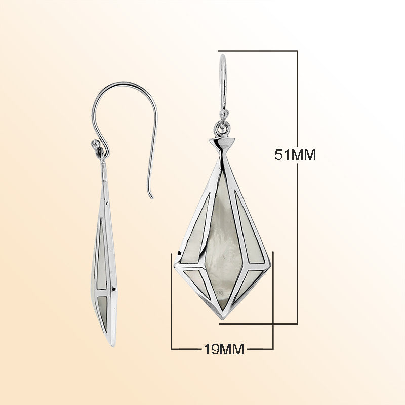 Sterling Silver Mother Of Pearl Prism Earrings With Polished Finish Handcrafted In Bali
