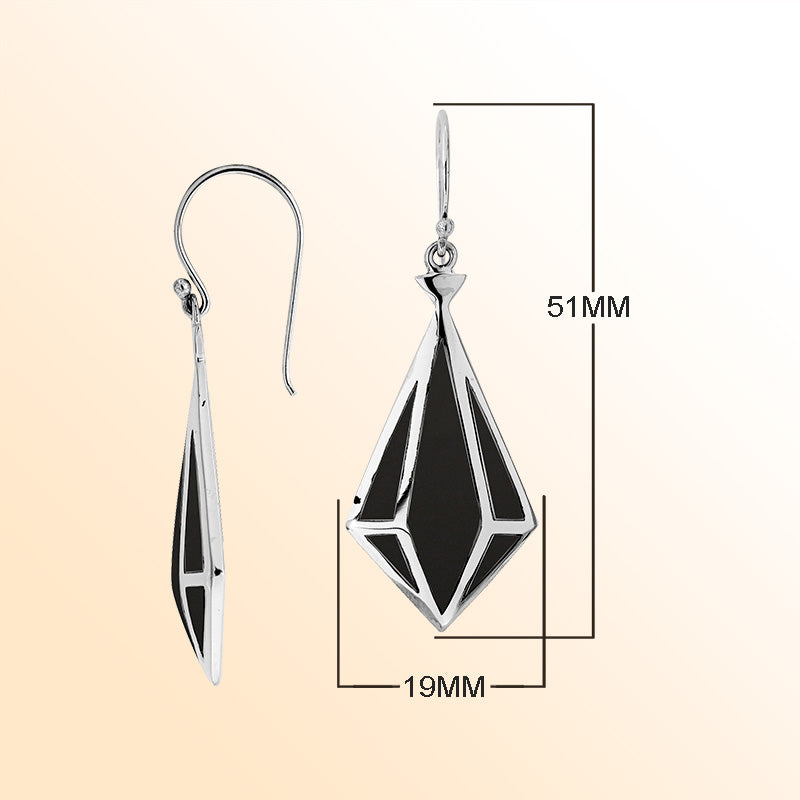 Sterling Silver Black Shell Prism Earrings With Polished Finish Handcrafted In Bali