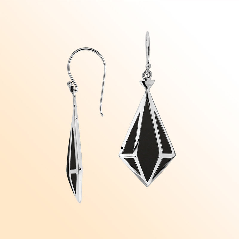 Sterling Silver Black Shell Prism Earrings With Polished Finish Handcrafted In Bali