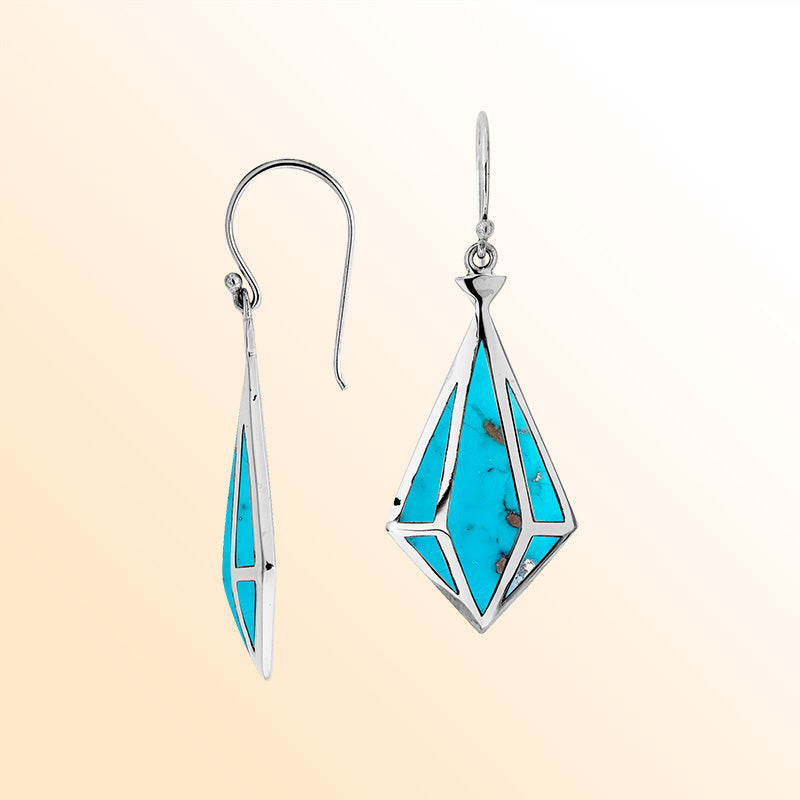 Sterling Silver Turquoise Shell Prism Earrings With Polished Finish Handcrafted In Bali